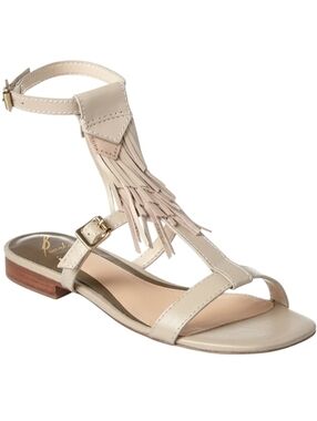 B Brian Atwood Megan Leather Fringe Sandals Women 9 Cream Flat